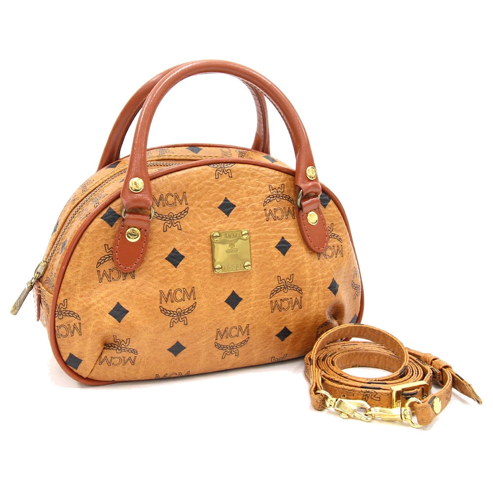 MCM Handbag Visetos Cognac Leather Crossbody Shoulder Bag Brown